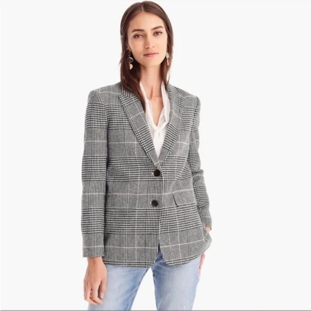 J. Crew Black and White Glen Plaid Blazer